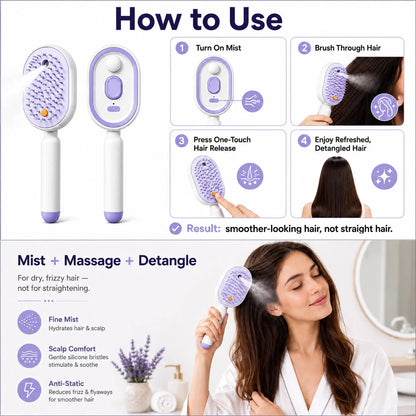 4-in-1 Electric Mist Hair Brush – Smooth Frizz, Detangle & Refresh Hair