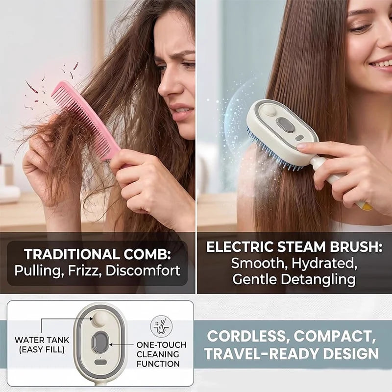 4-in-1 Electric Mist Hair Brush – Smooth Frizz, Detangle & Refresh Hair