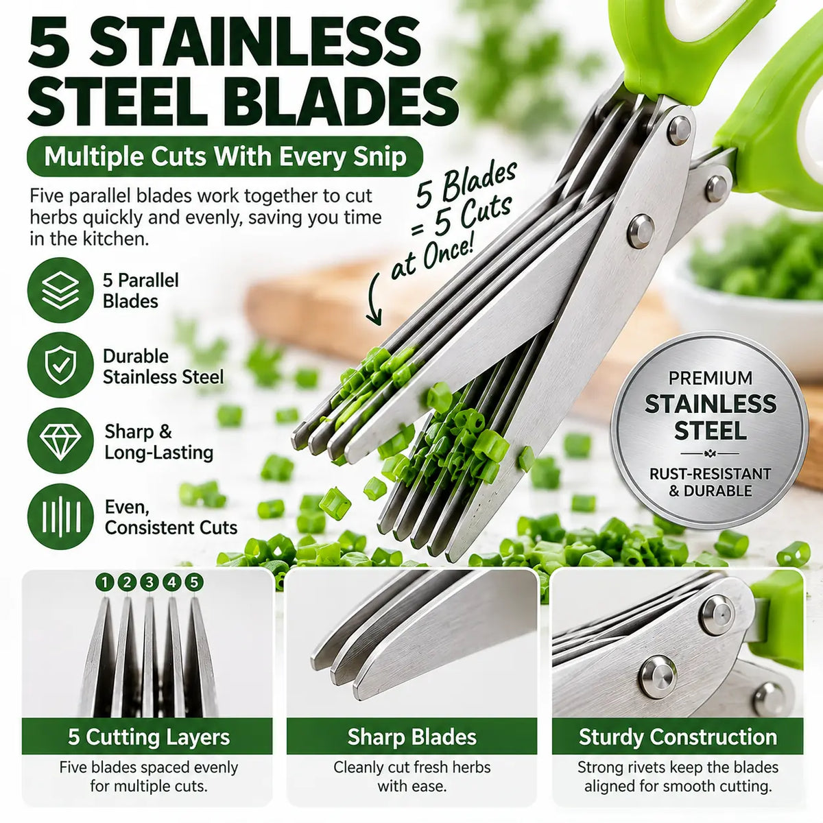 5-Blade Herb Scissors – Cut Fresh Herbs in Seconds