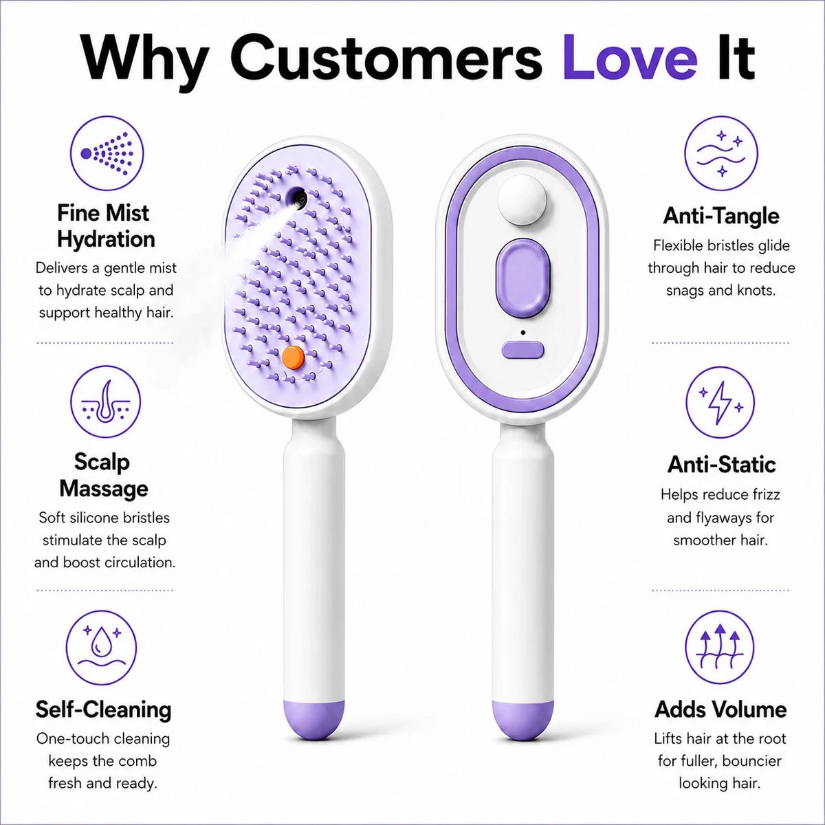 4-in-1 Electric Mist Hair Brush – Smooth Frizz, Detangle & Refresh Hair