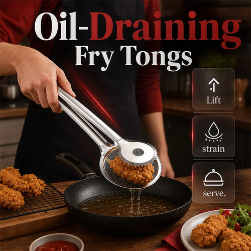 2-in-1 Stainless Steel Frying Strainer Tongs – Grip Drain & Serve