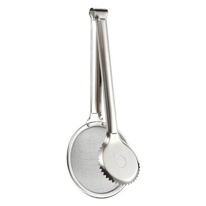2-in-1 Stainless Steel Frying Strainer Tongs – Grip Drain & Serve